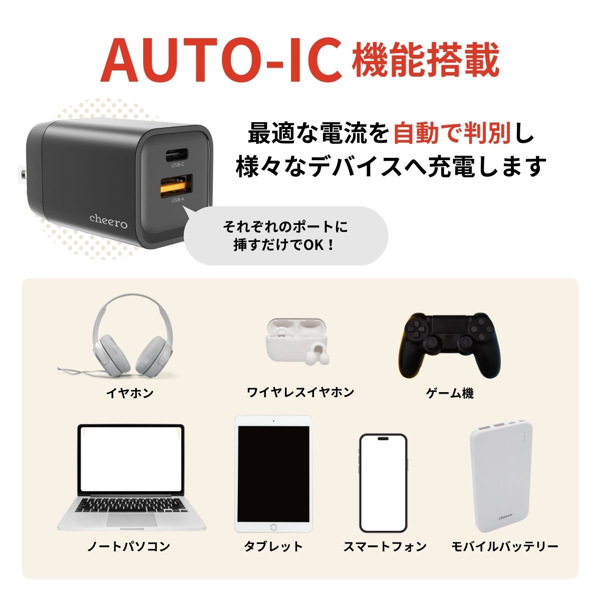 cheero 33W GaN 2 ports USB PD Charger