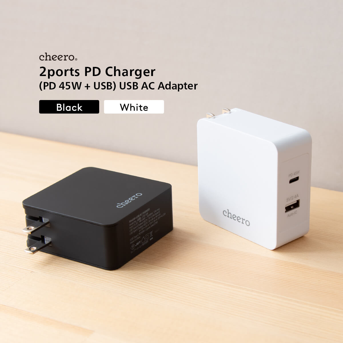 cheero 2 ports PD Charger ( PD 45W + USB )