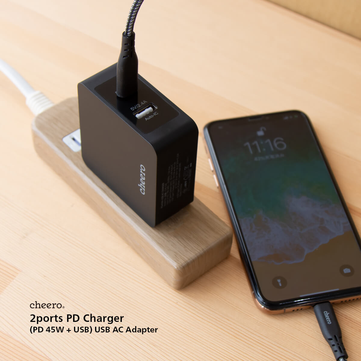 cheero 2 ports PD Charger ( PD 45W + USB )